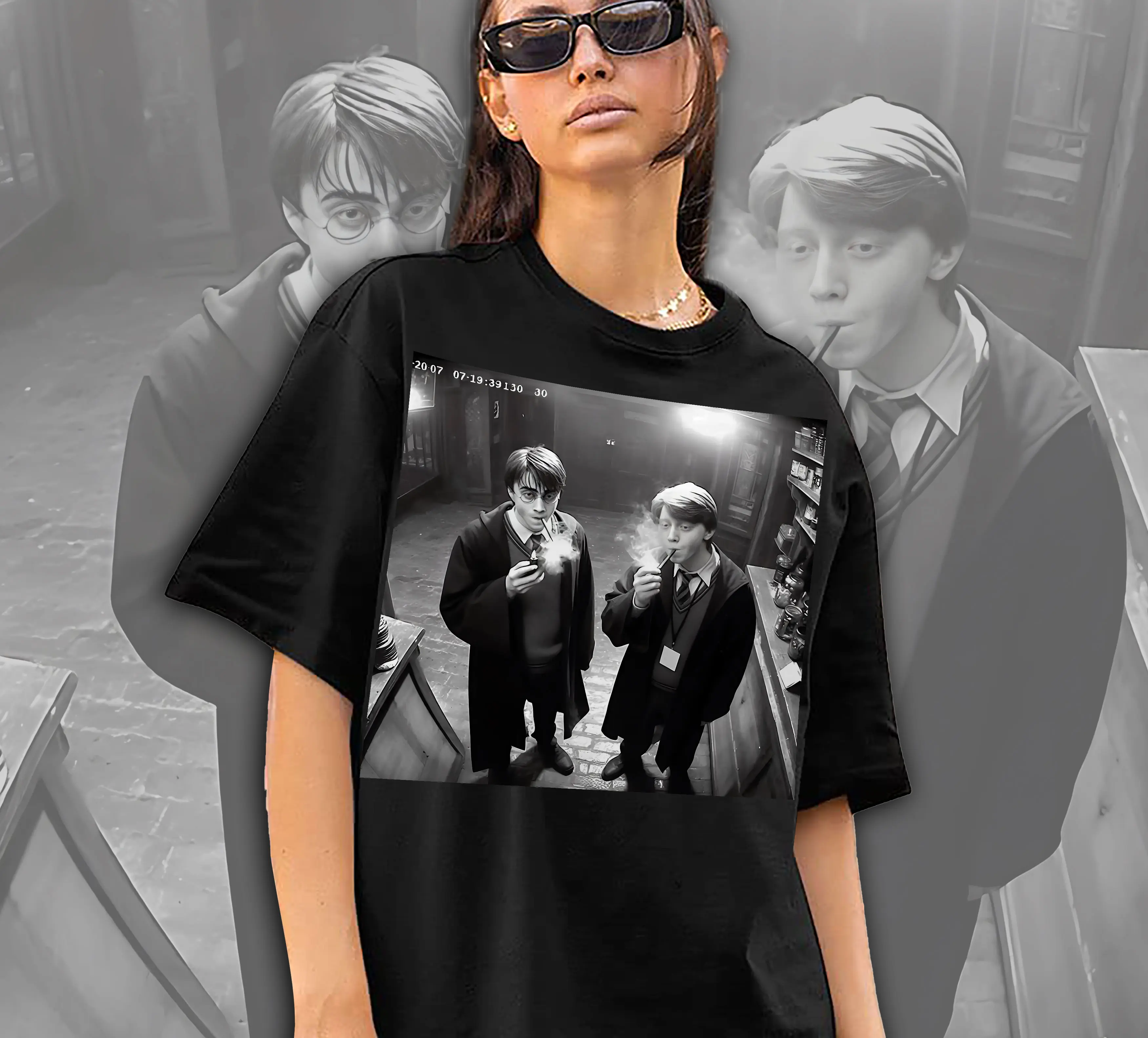 Vintage Funny Meme Harry Potter and Ron Smoking Shirt, Magic Harry and Ron Shirt, Meme Shirt Cotton Menswear Unisex Top Streetwear Womenswear