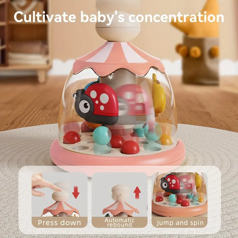 Rotating Activity Dome Toy for Babies - Colorful Spinning Faces, Pop-Up Balls, Cause and Effect Learning - Plastic, 6-Months+ Age Group, Ideal for Christmas, Halloween, Black Friday - Random Colors 2