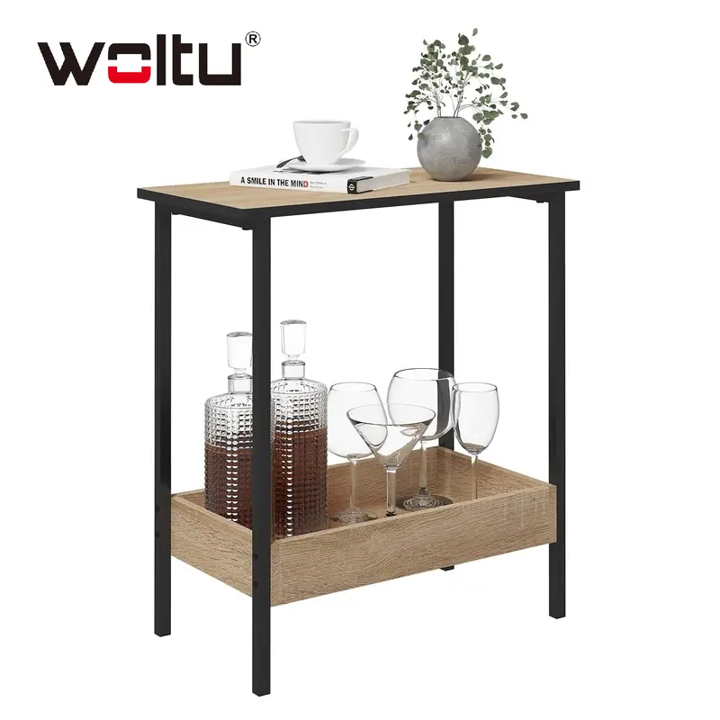 WOLTU Coffee Table, Side Table with 2 Shelves, Bedside Table Easy Assembly, Living Room Table, Small Table with Black Frame and Light Oak Shelves, 50x55x25cm coffee table BTS03hei 0