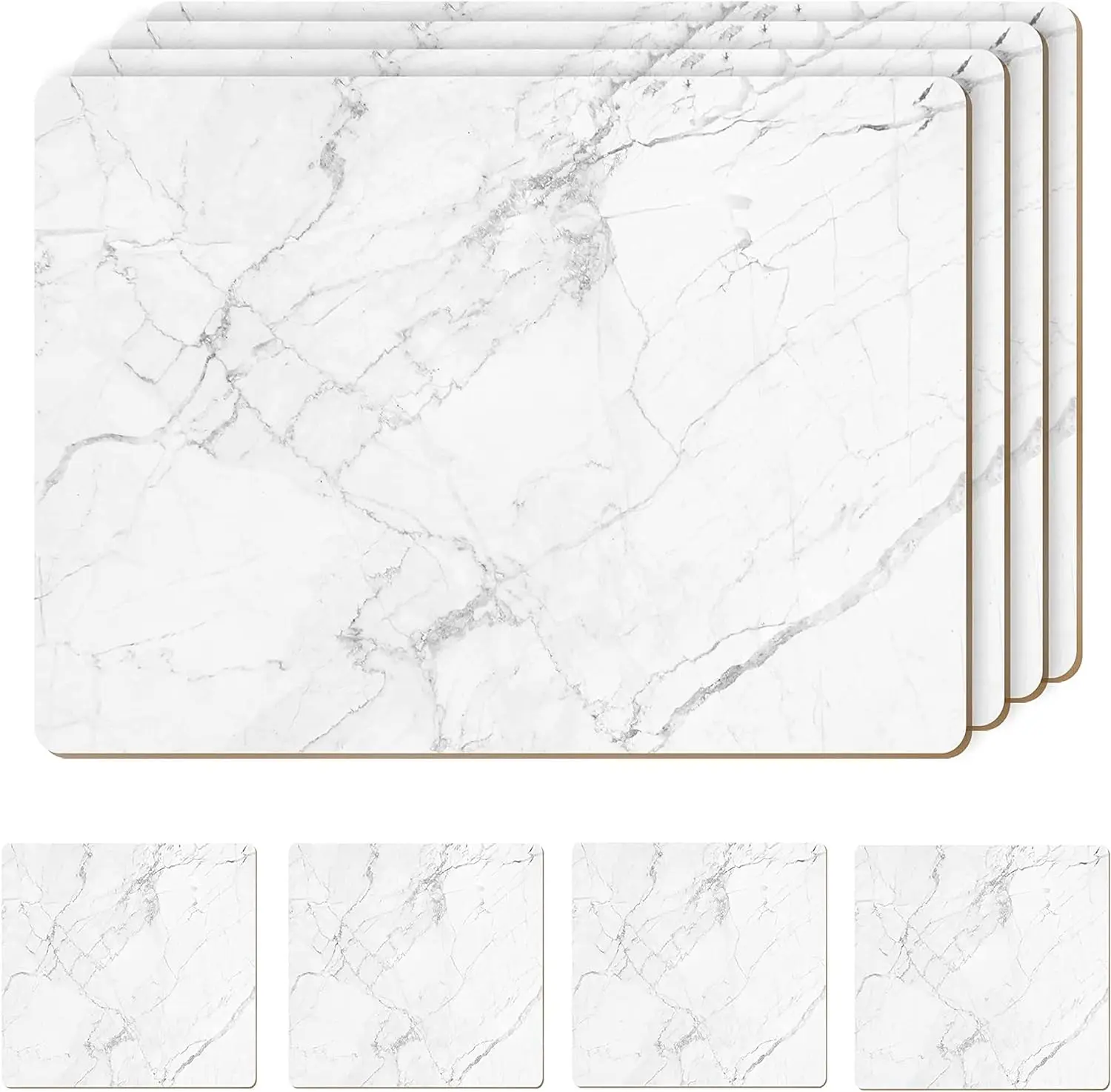 AAMEN Heat Resistant Cork Marble Placemats For Dining Table Set Of 8, Coasters Marble Design Table Mats, Waterproof & Easy Clean for Kitchen Table