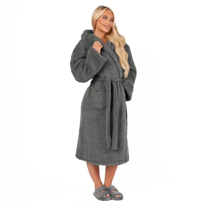 [Summer Sale] Teddy Fleece Long Dressing Gown Warm House Coat Hooded 3