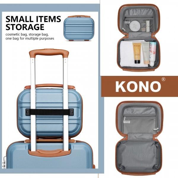[MissLulu Bags] Sculpted Horizontal Design ABS  20''/24''/28'' Suitcase  with TSA Lock and 12'' Vanity Case - Denim Blue and Brown 6
