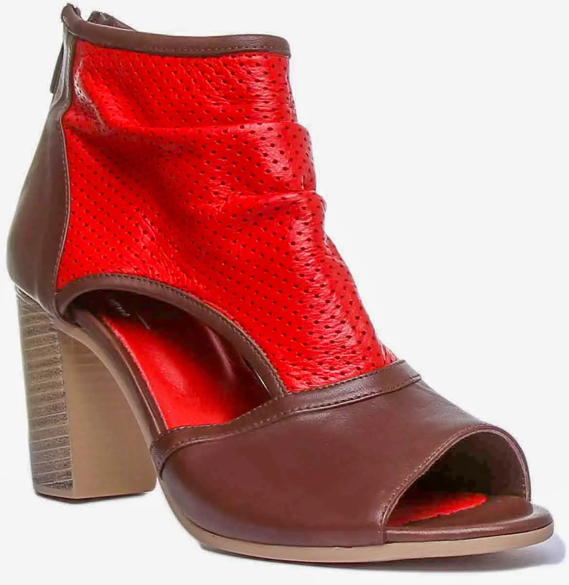Monica Perforated Summer Boot With Peep Toe In Red