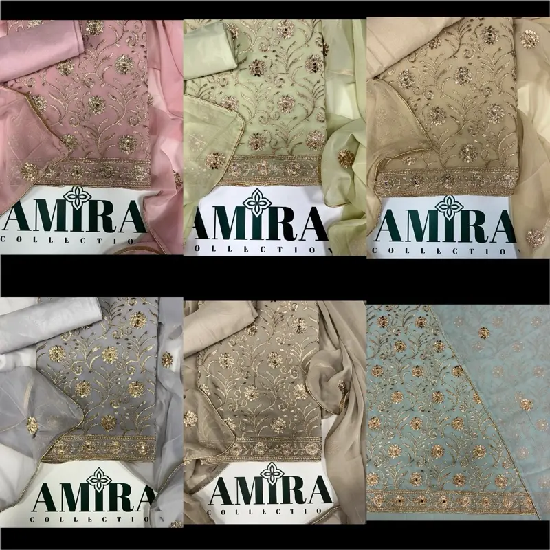 M302 - ALL OVER FLORAL EMBROIDERED UNSTITCHED GEORGETTE SUIT WITH GEORGETTE DUPATTA AND LINING - 6 COLOURS