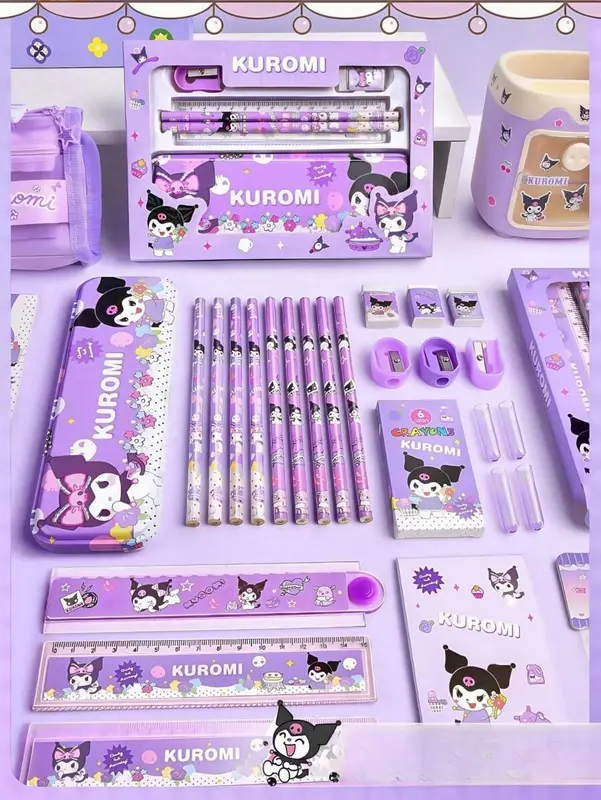 Sanrio Stationery Gift Set for Boys and Girls - Kuromi School Supplies for Elementary Students - Pencil, Eraser, Sharpener - Ideal Birthday Gift for Kids 5