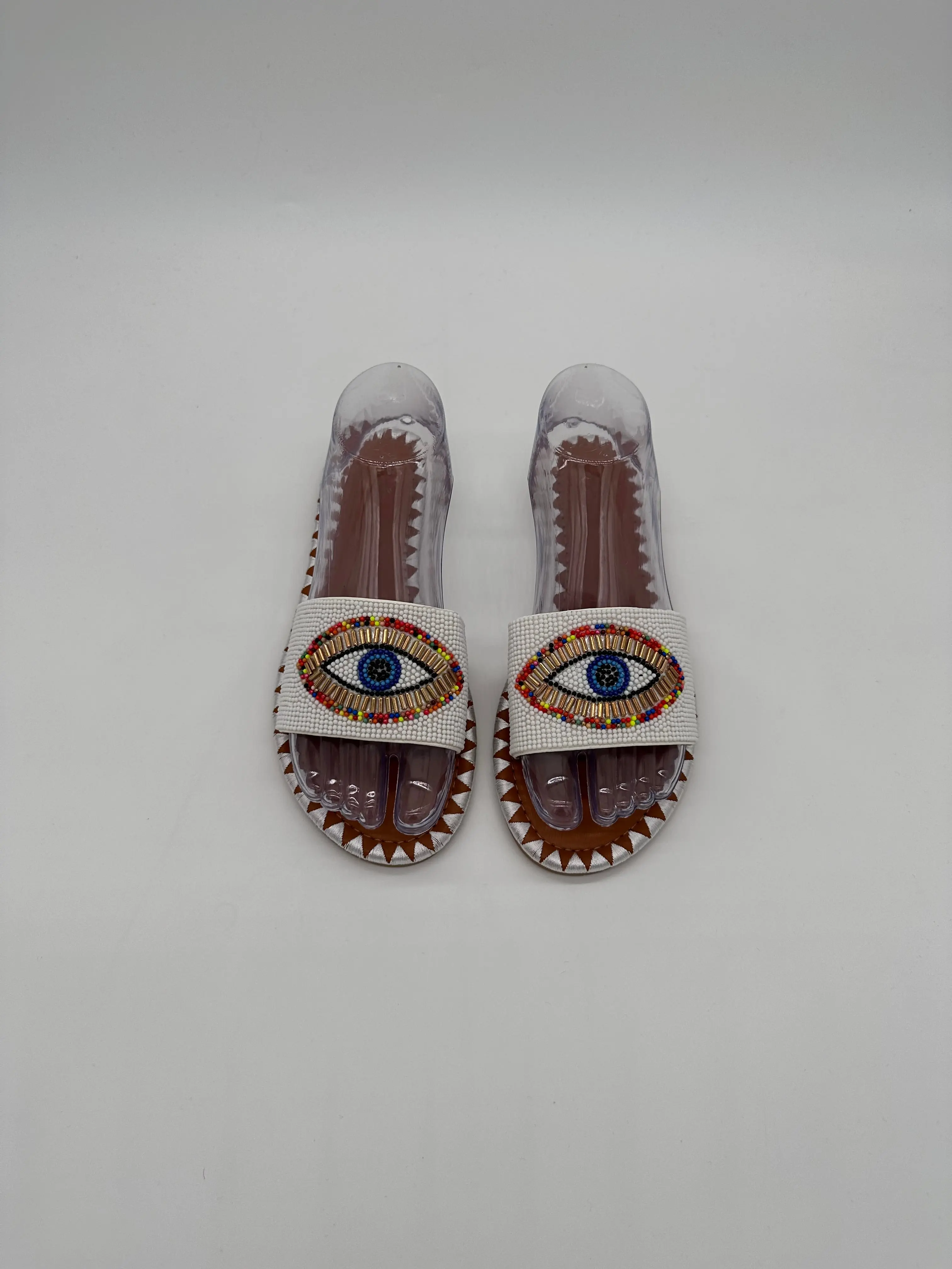 NANCY White Evil-Eye Beaded Colourful Ladies Summer Sandals
