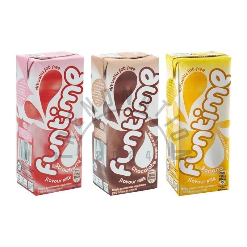 Fun Time Banana Skimmed Milk Drinks 30 x 200ml Cartons with Straw - Virtually Fat Free Beverage Dairy Milky 4