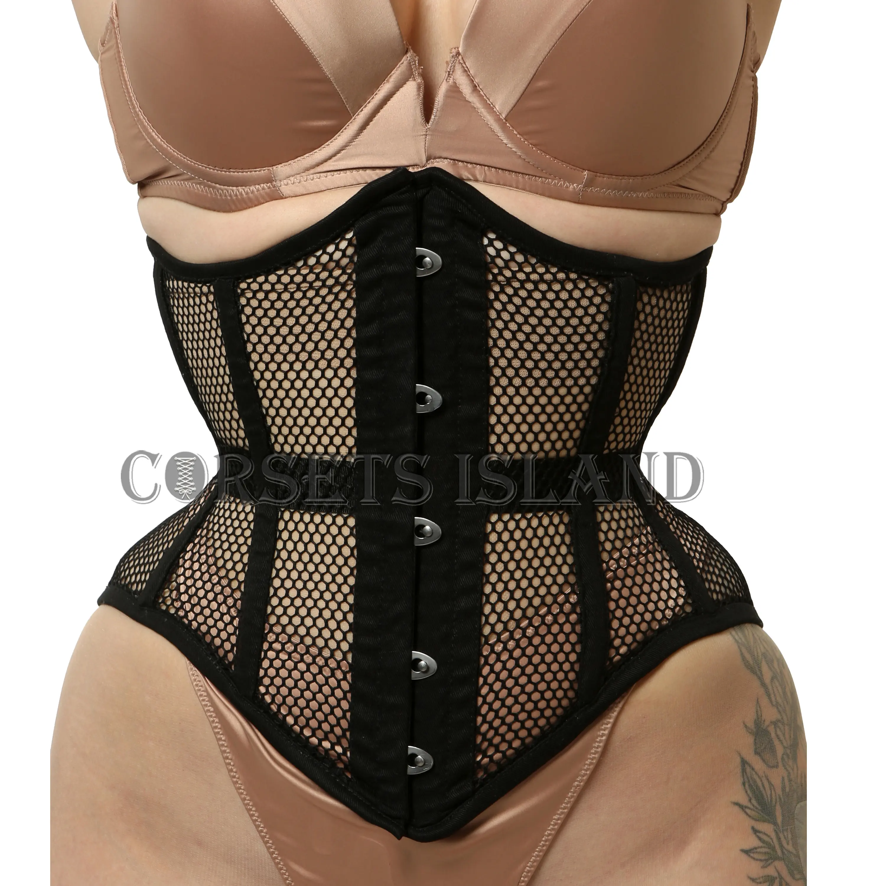 Corsets Island - Mesh Corset Steel Boned Waist Training Heavy Duty Corset Womens Underbust Mesh Corset Pants