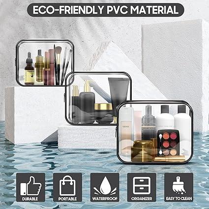 Clear Travel Toiletries Bag, 3 PCS Portable Waterproof Toiletry Bags for Women and Men, Clear Makeup Bags PVC Cosmetic Bag, Travel Accessories Wash Bag for Travelling and Holiday 3