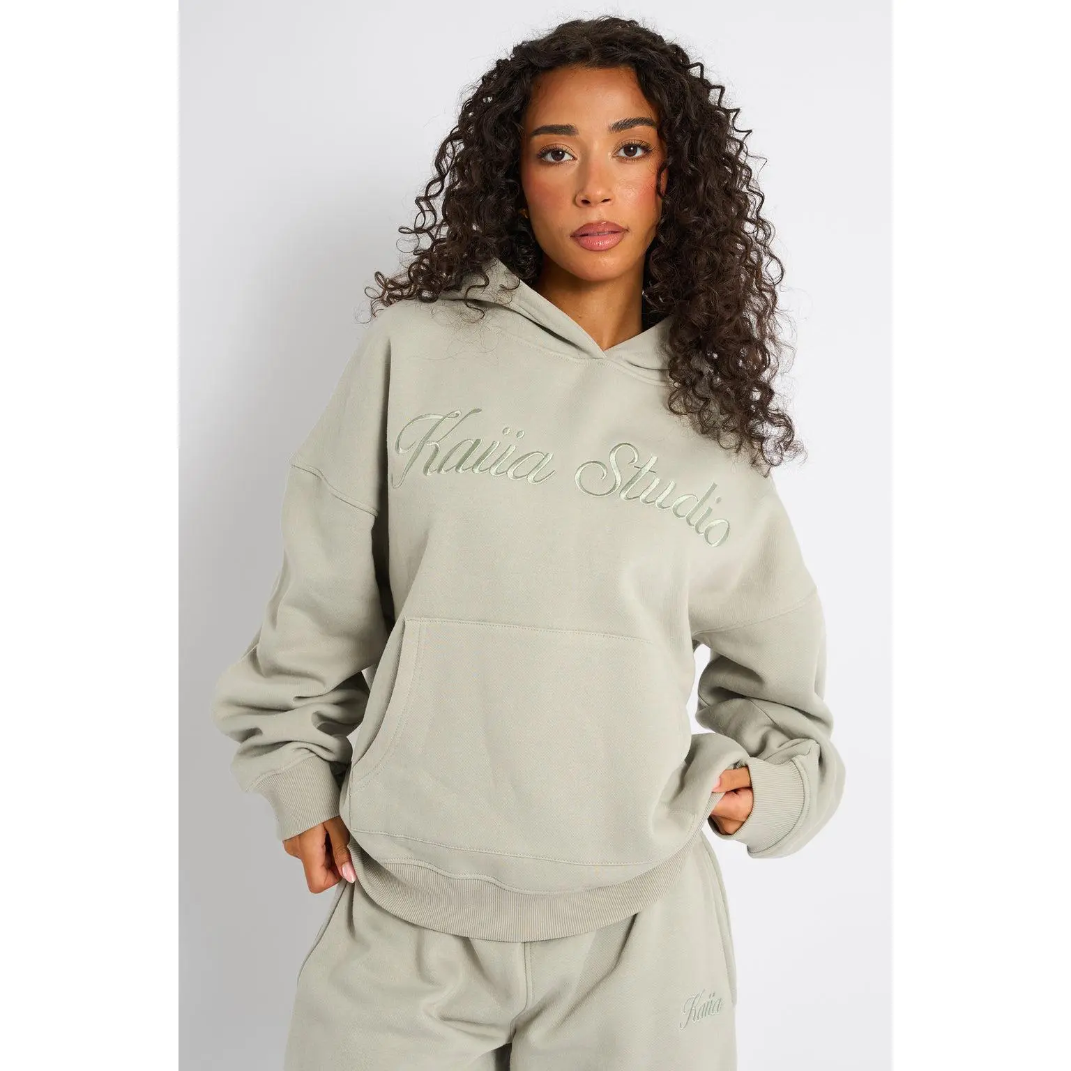 Kaiia Studio Script Logo Oversized Hoodie Matcha