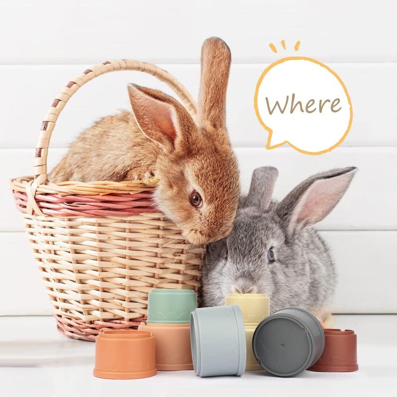 WALLFID 8 PCS Stacking Cups for Rabbits-Bunny Toys for Hiding Food and Playtime Fun,BPA-Free Safe Plastic Pet Toys,Multi-Coloured and Various Sizes 2