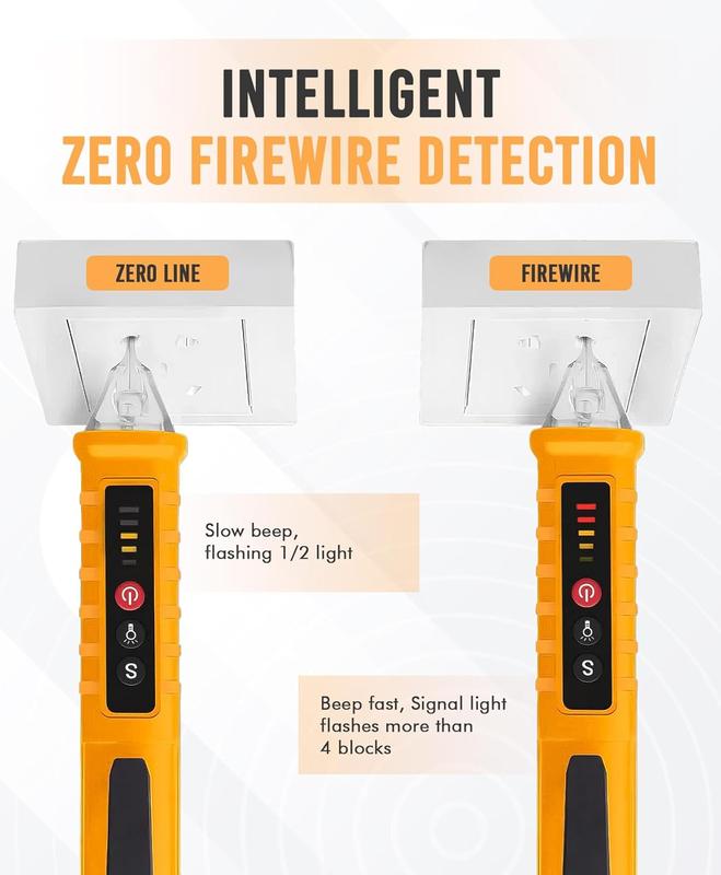 ULTRICS Voltage Tester, 12V-1000V Non-Contact AC Voltage Detector Pen, Adjustable Sensitivity Electric Tester with LED Flashlight, Live/Null Wire Judgment and Breakpoint Finder (Orange) 4
