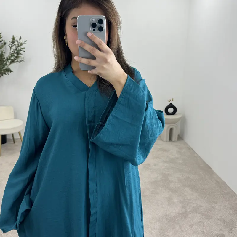 Women's V-Neck Flare Sleeves Linen Feel Two Piece Wide Sleeves, Wide Trouser Modestwear, Holiday Set,ModesstWear Womenswear Casual Comfortable Overalls 2