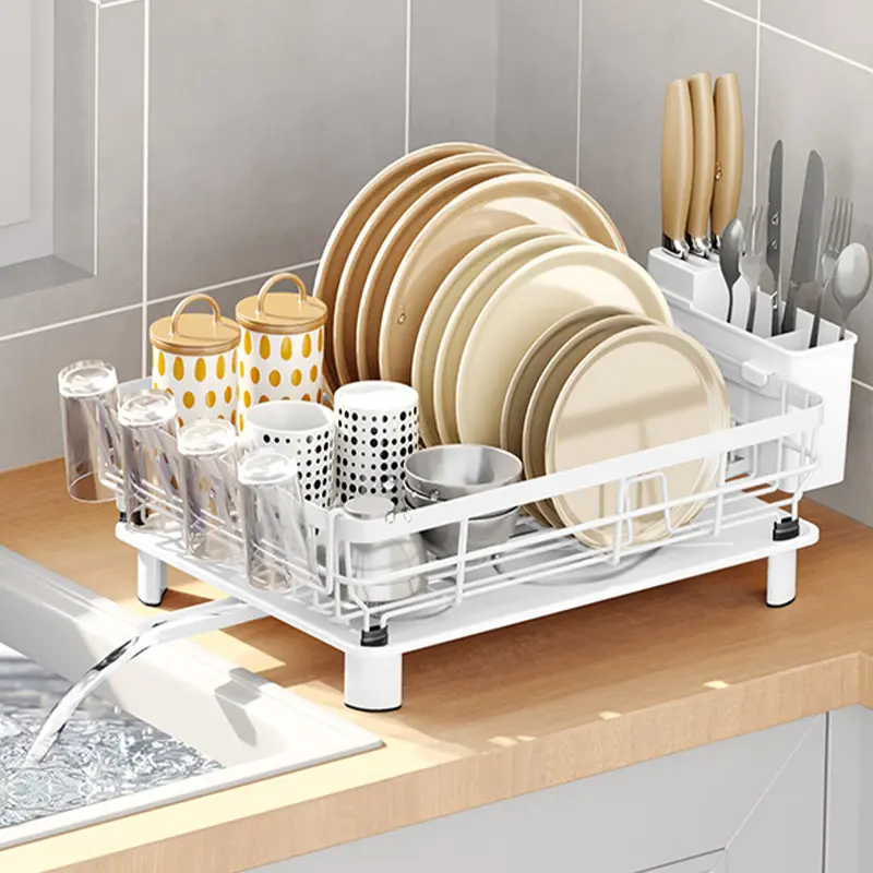 Dish Drying Rack Stainless Steel Dish Drainer with Drip Tray and Utensil Holder 1
