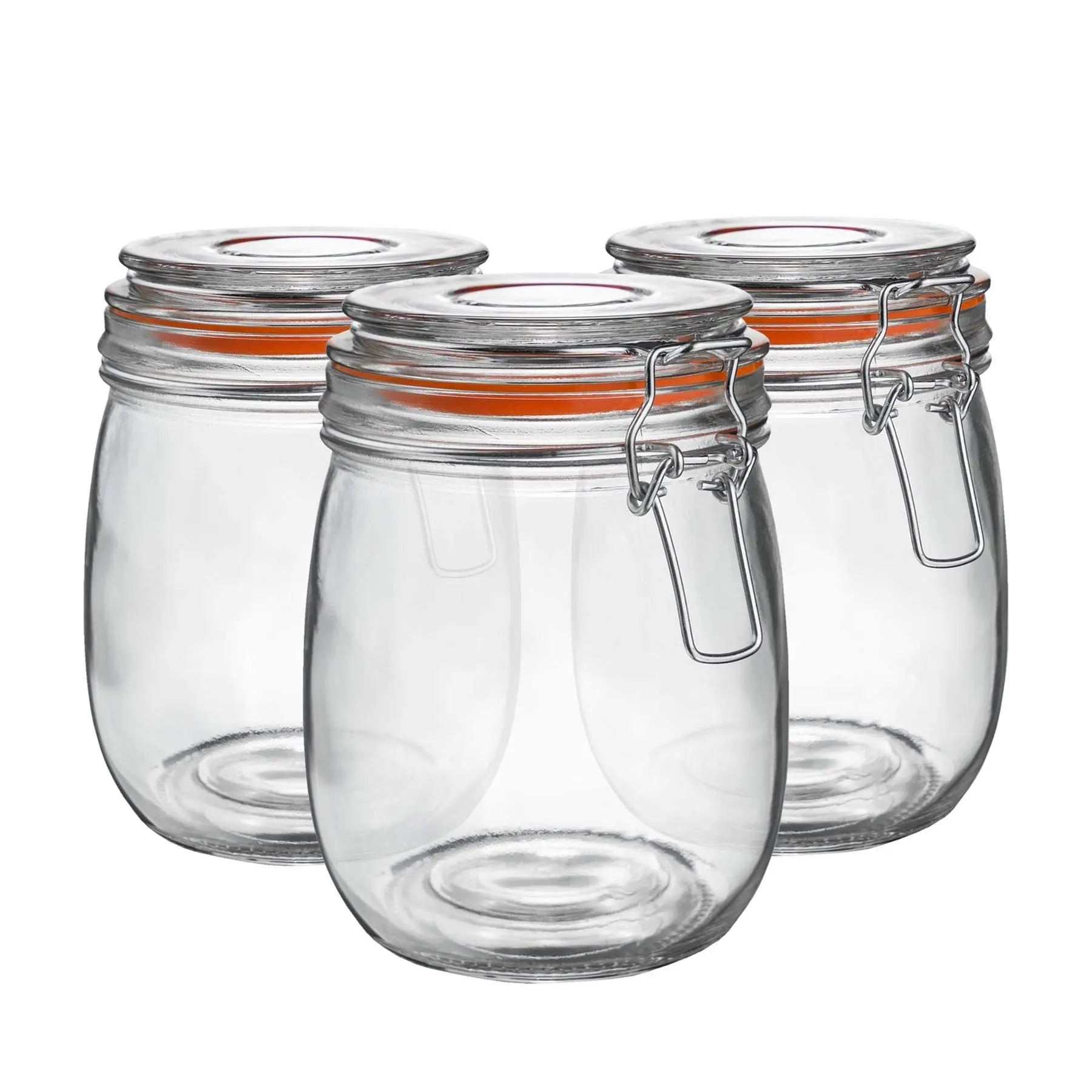Glass Jars with Airtight Metal Clip Lid - 750ml/26.4oz - 3 Pack - 4 Colour Seals - Medium Kitchen Storage Container Round Preserving Jar for Pickling, Chutney, Jam, Coffee