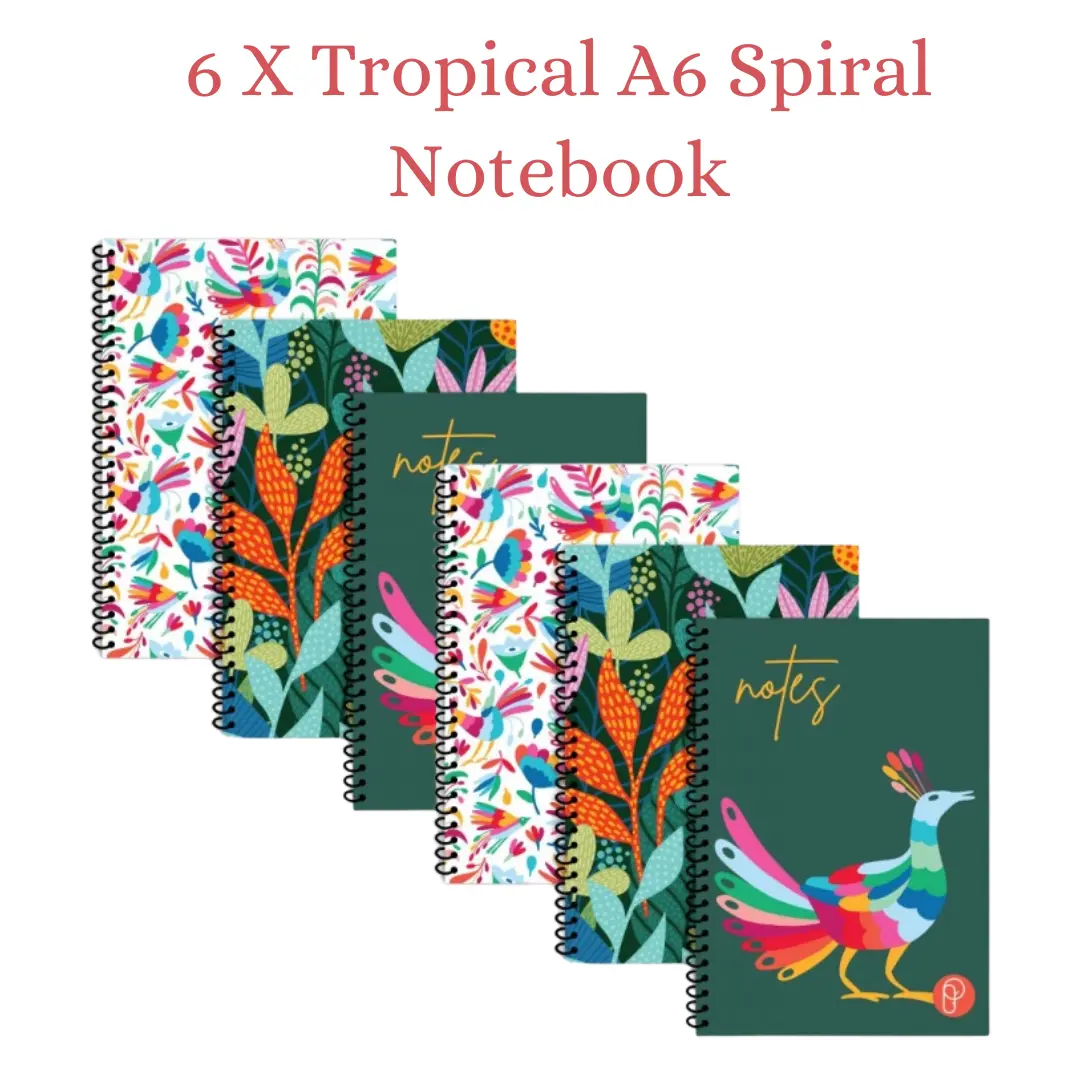 Poplar Tropical Notebook Collection - A6 Spiral Multi-coloured Notebook, Compact & Lightweight, 6 Note Pads
