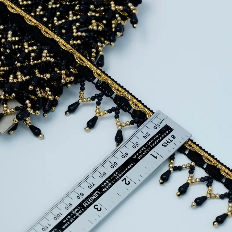 2 Yrds Beaded Multicoloured Fringe Scalloped Shape Pearl Vintage Style Trim Ribbon Sewing on Edging Perfect for adding a touch of vintage charm to wedding stationery or craft projects Decoratiing Lamp Shade,Curtain edging,table cloth edging Decoration 5