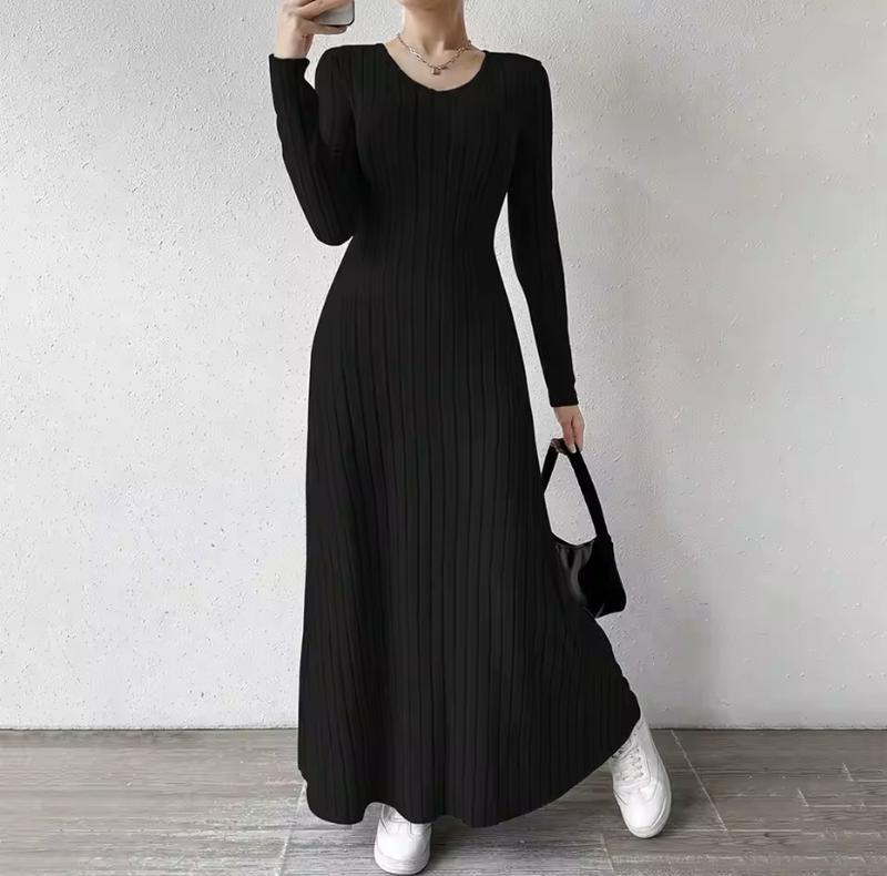 Product Introduction of Women's Knitted Dresses - Solid Color Long Sleeve Waist In Design - All Season Office Lady Ventilate - Womenswear, Casual 2