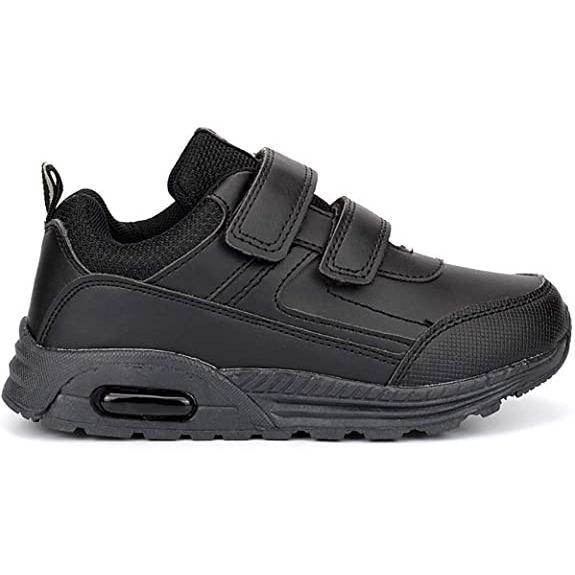 DEK Kids Casual Strap Up School Air Trainers Black White- Boys Girls Touch Fasten Sport Trainers with Rugged Sole PE Shoes 1