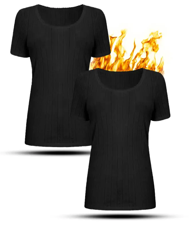 2 Pack Women's Thermal Underwear Set with Short/Long Sleeve T-Shirt and Leggings for Cold Weather - Comfortable Winter Wear Slim Fit Minimalist Casual Comfy Thermal wear For Fall & Winter Womenswear Spring 4