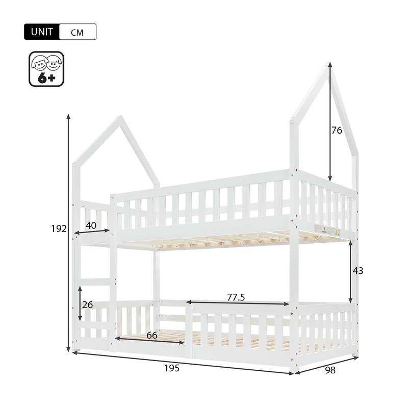 BTM Luxury UK New Bunk Bed Twin Sleeper Bed with Ladder, Solid Wood Frame 3FT Single bed, Gaming Bed, Castle-shaped Bed 90 x 190 cm Children's Bed room Furniture, Wooden Bed Frame for Kids Children 5
