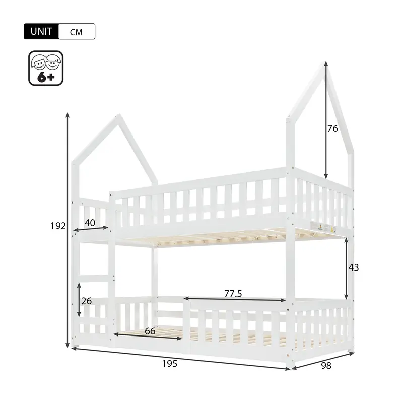 BTM Luxury UK New Bunk Bed Twin Sleeper Bed with Ladder, Solid Wood Frame 3FT Single bed, Gaming Bed, Castle-shaped Bed 90 x 190 cm Children's Bed room Furniture, Wooden Bed Frame for Kids Children 5