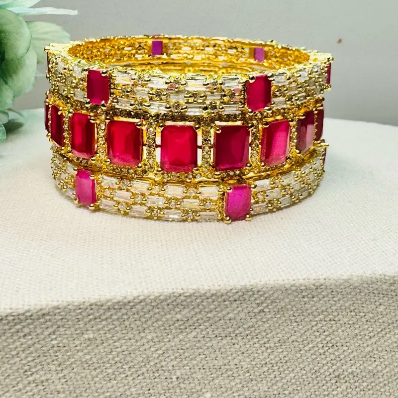 Gorgeous Gold Plated Ruby Pink Bangles 1