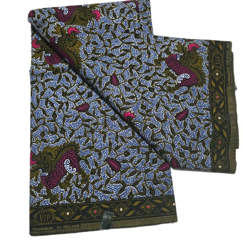 %100 Cotton VIP Gold  Wax Print Material, 6 yards or 5.4  x 1.2m.  This fabrics Suitable for making dress, bubu, skirts etc for all occassions. 3