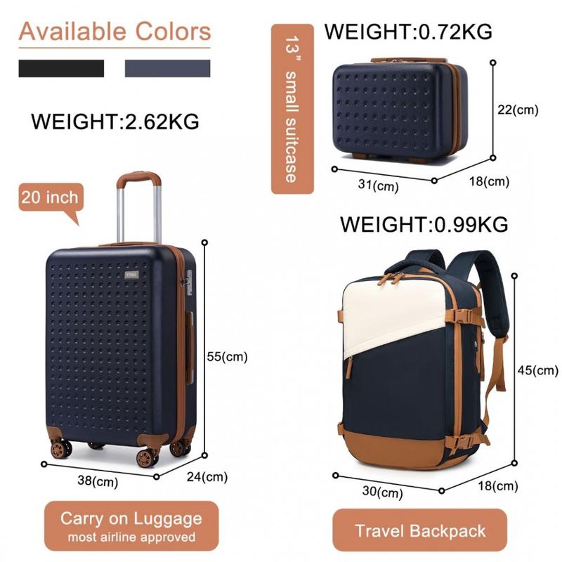 [MissLulu Bags Weekend Travel Set] ABS Cabin Size 20'' Suitcase with Vanity case and 2Pieces Expandable Travel Duffel Bags or Backpack with Charging Port (3 Designs / 6 Colours Available) 5