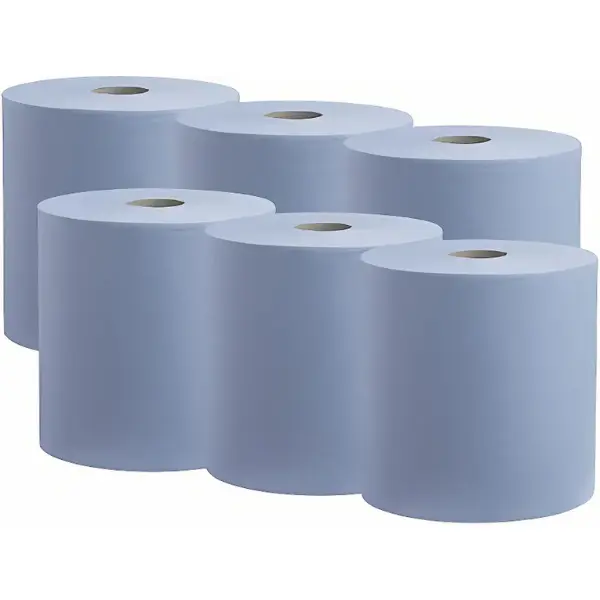 Blue Centrefeed Paper Tissue Rolls - Embossed Pattern Hand Towel - for Home Office Warehouse Bathroom Garage Kitchen, Wipe Away - Wall Mounted Lockable Rolls - UK Seller - 2-Ply (Pack of 6)
