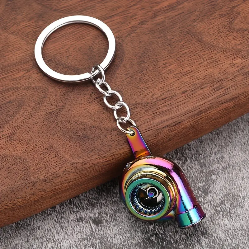 1pc Turbo Gear Shift Wheel Hub Brake Disc Keychain, 3D Alloy Car Keyring with Sound Effects, Creative Auto-Themed Key Holder