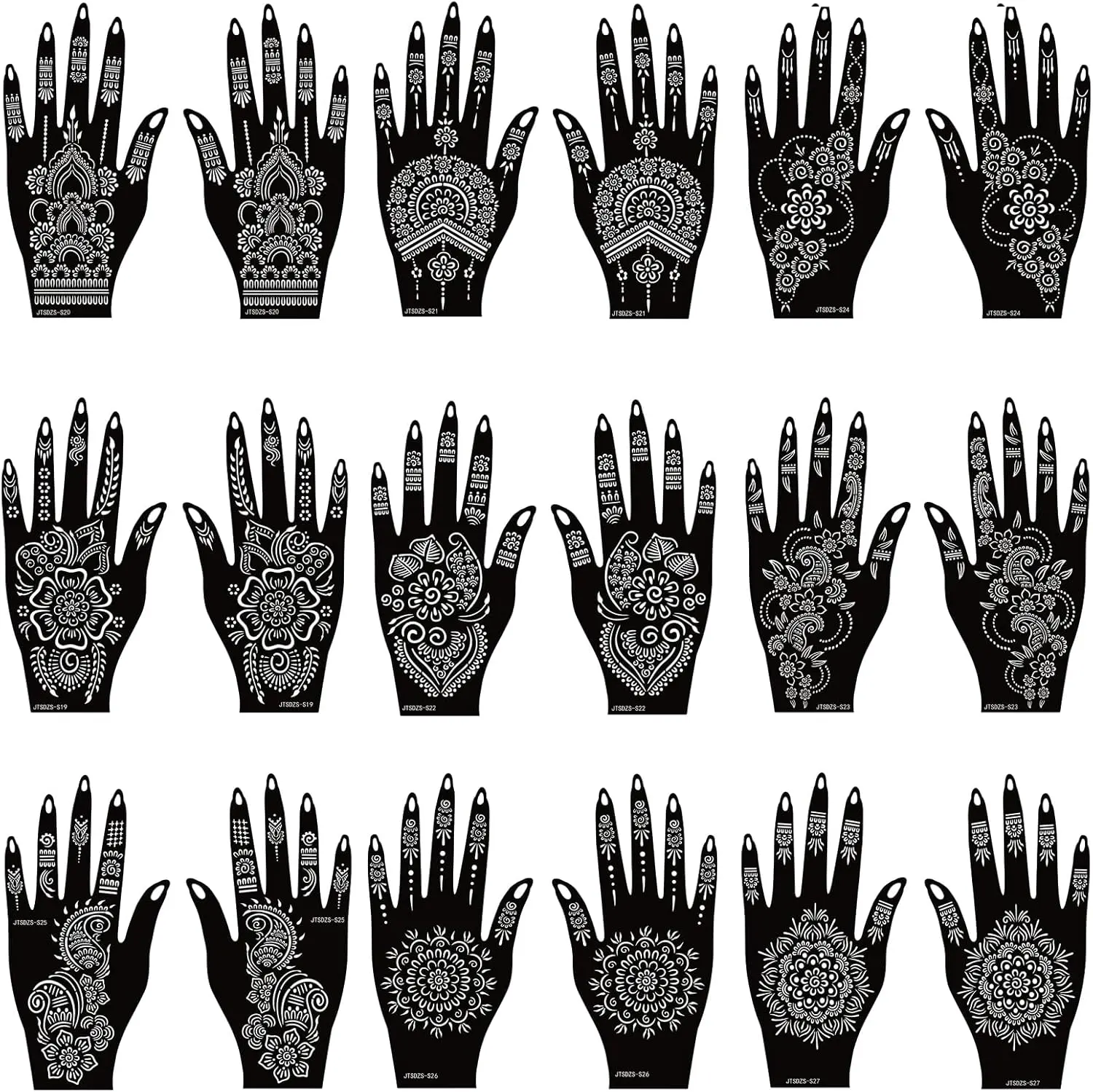 18 Sheets of Henna Stencils for Hands-Indian and Arabian Temporary Tattoo Stickers for Hand and Body Art