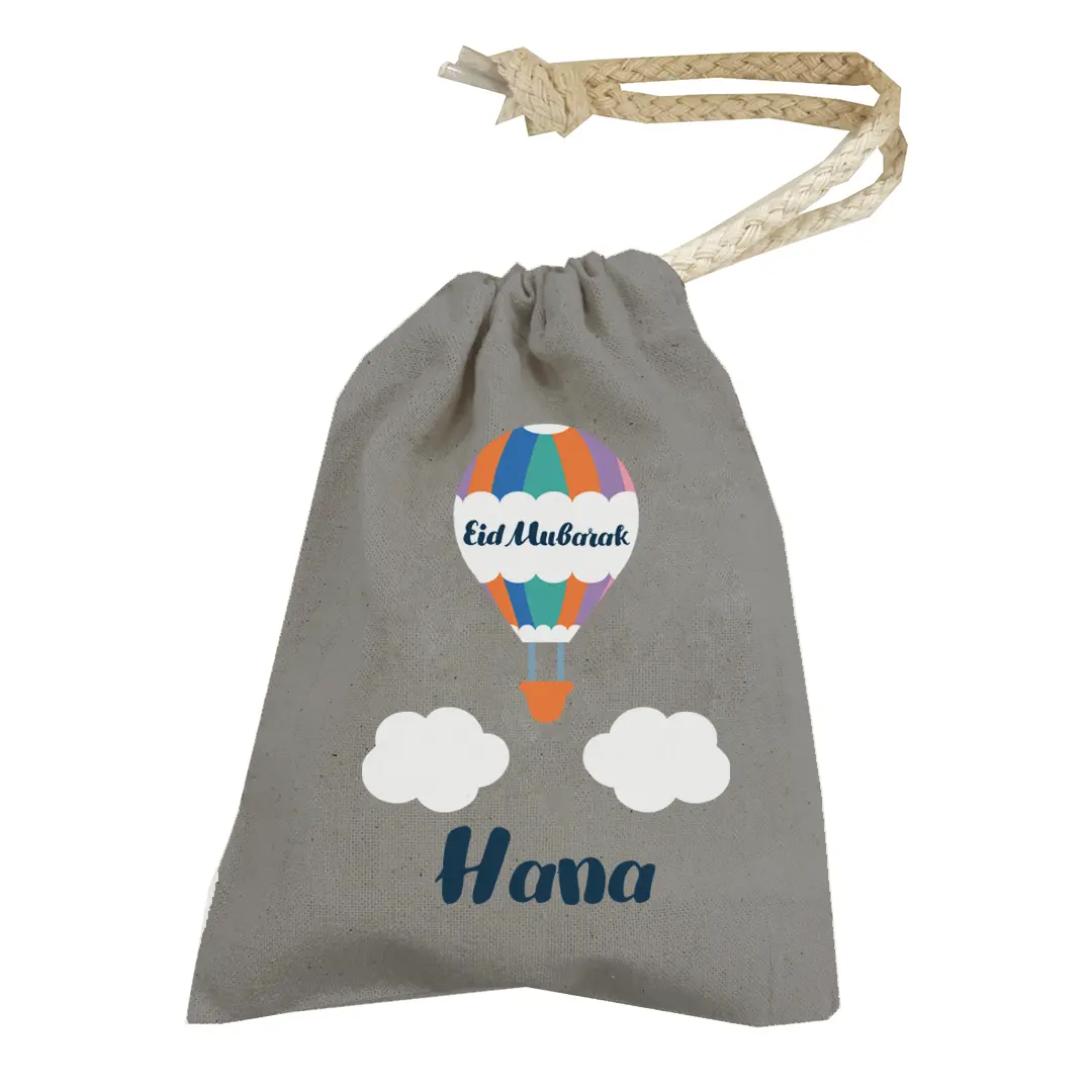 Personalised Eid Money Pouch | Grey with Hot Air Balloon