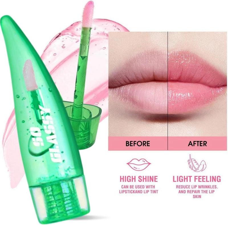 2pcs Aloe Vera Lip Gloss,Aloe Vera Lip Oil,Lip Oil Tinted,Long Lasting Moisturising Jelly Aloe Vera Lipstick,Color Changing Lip Gloss,Aloe Vera Lip Balm,Temperature Color Change Lipstick,Lipgloss Set Makeup Tools Clear Moisturize Smooth Lip Plumper 8