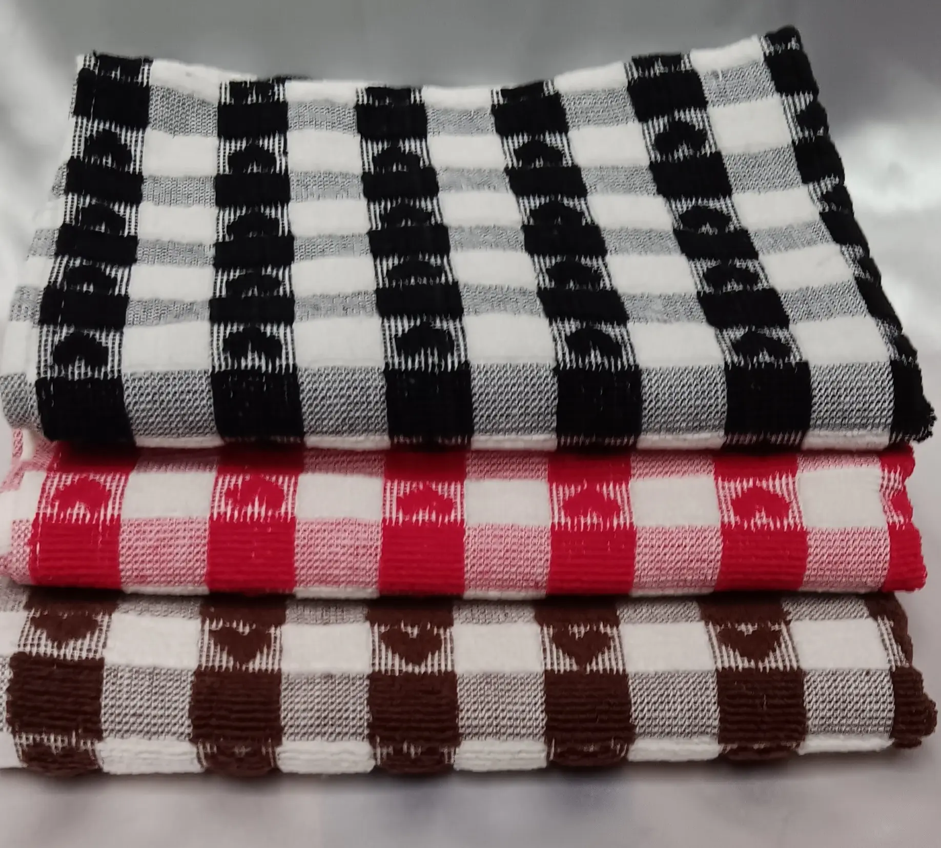 pack of 2 100% Cotton Heart Check Design Luxury Terry Tea Towels / Kitchen Cloths 3 colours available Cleaning Catering Absorbent Thick soft kitchen