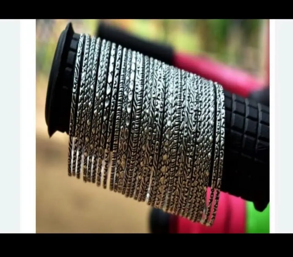 Designer Oxidized Black Silver Thin Bangles for wedding Set of 12 large  bangles women