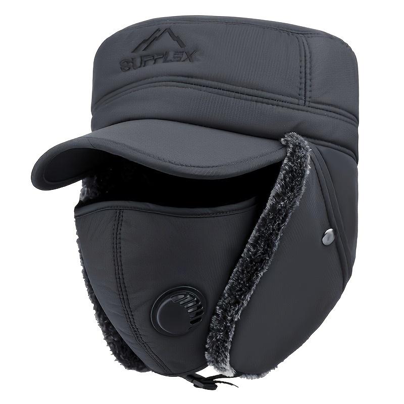 Winter Flat Top Hat with Face Cover for Middle-aged And Elderly Men, Outdoor Cycling Ski Hat, Windproof And Ear Protection Hat 3