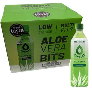 Simplee Aloe Vera Drink With Bits Immunity 500ml - Pack of 12pkx 500ml - Low Calorie, D3 + Multi Vitamins, Vegan & Vegetarian Friendly - Beverage