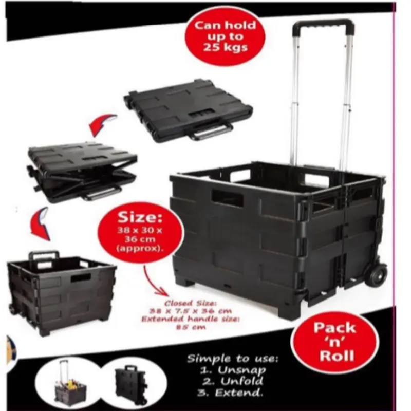 Large 25kg Folding Cart Shopping Trolley Rolling Car Boot Storage Box Best Gifts 4