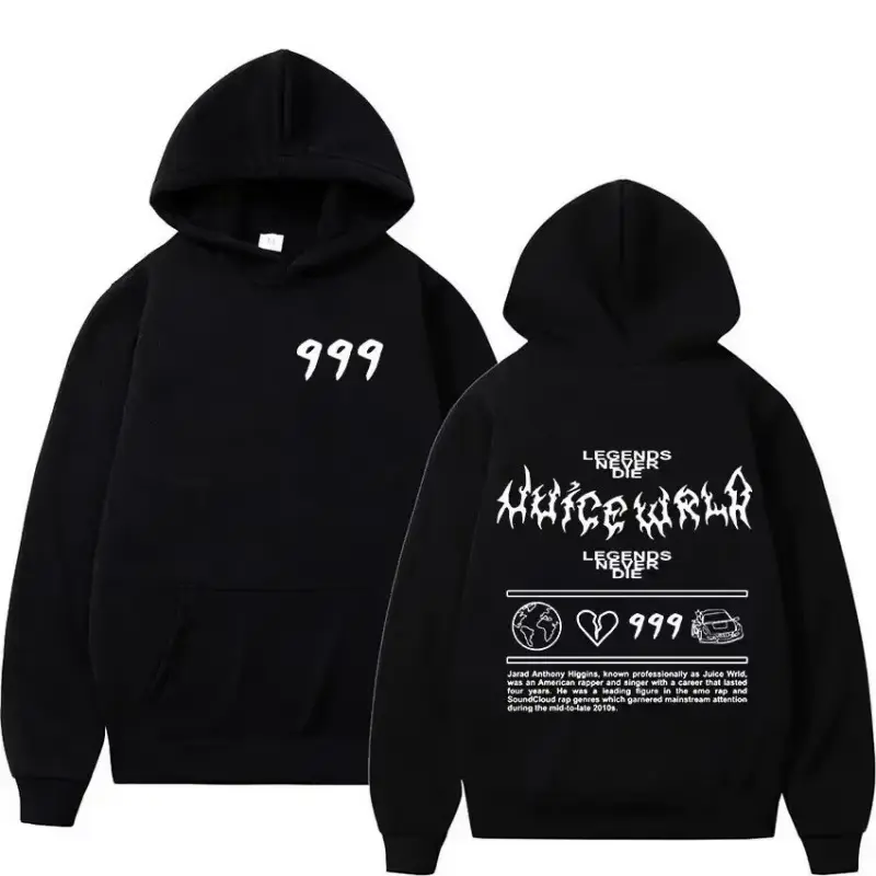 Rapper Juice Wrld 999 Letter Printed Hoodie Y2k Women's Men's Casual Fashion Sportswear Autumn/Winter Hoodie Juicewrld Clothing Menswear Sweatshirts Long Sleeve Pullover