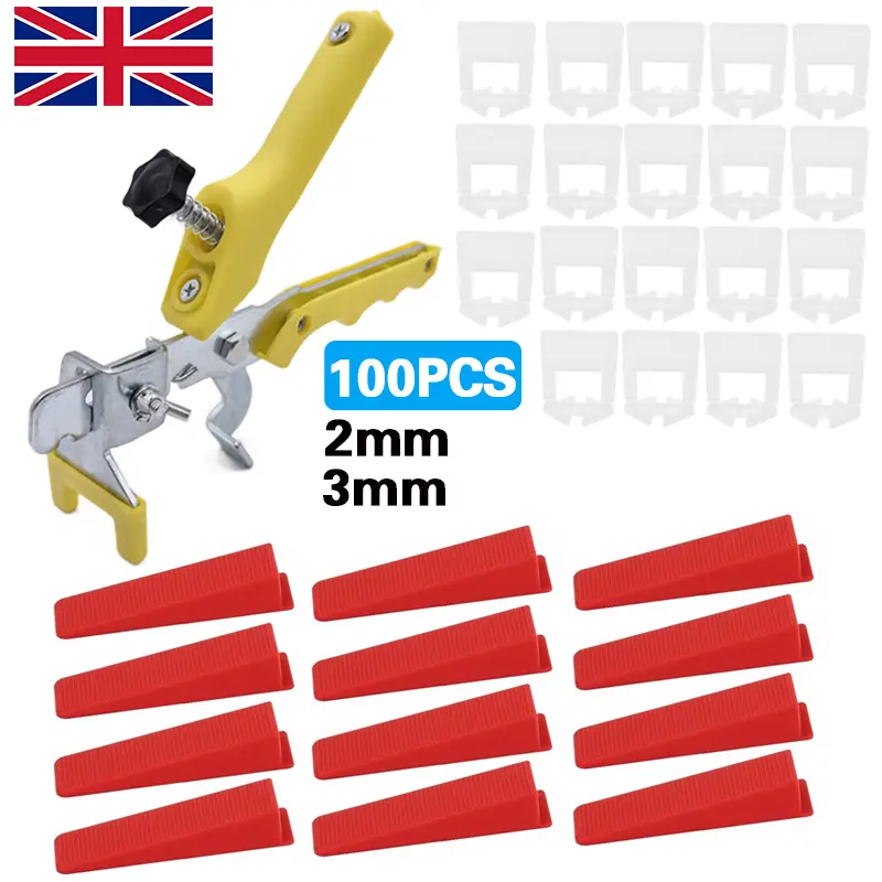 100pcs 2/3mm Tile Leveling Spacer System Kit - Tool Clips, Wedges for Flawless Flooring Installation in UK - Lippage Plier for Ultimate Tile Alignment Precision 1