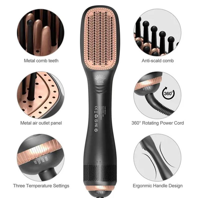 3 in 1 Hair Dryer Brush & Straightener Brush, Professional 1200W Powerful Ceramic Tourmaline Ionic Hot Air Brush, 3 Heat/2 Speed Settings One Step Hair Dryer and Styler for All Hair Comfort Smooth Hair Brush Case Handle Case Handle Smoothing 6
