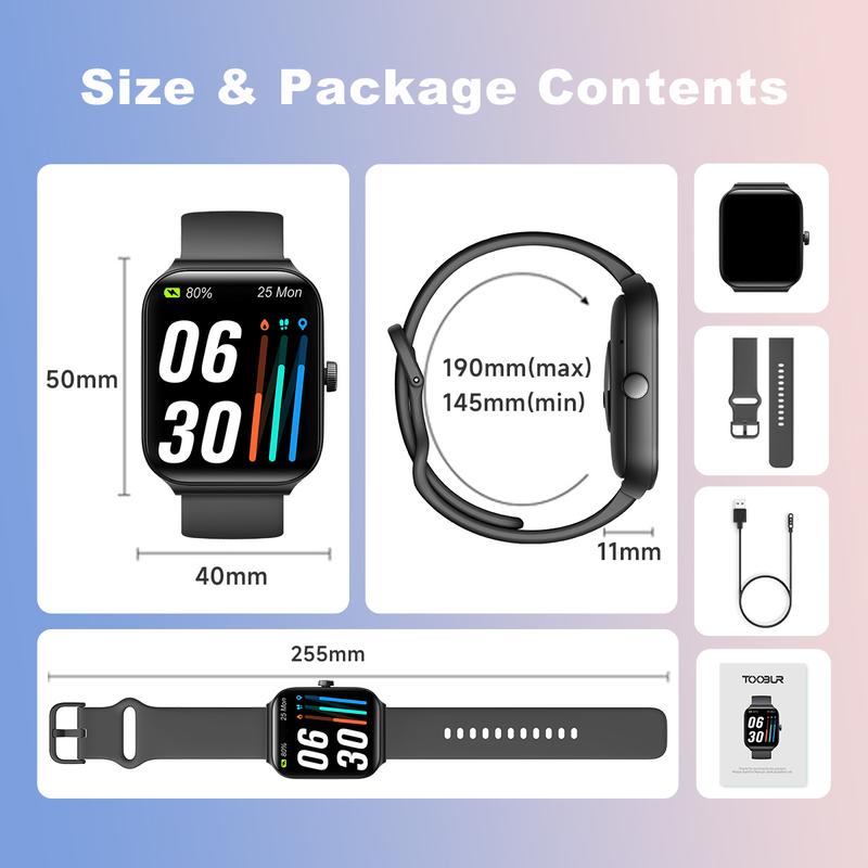 TOOBUR Smart Watch with BT Answer/Make Calls, Smart Voice Assistant, Sleep Tracking, IP68 Waterproof, Step Calorie Activity Tracker, 100 Sports Fitness Tracker, 1.95" Smartwatch for Men Women, Compatible iOS&Android Phones 9