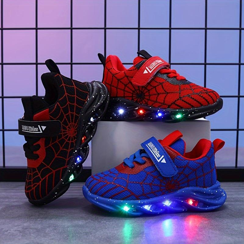 MGO Kidss LED Light Up Sneakers for Boys and Girls, Casual Sports Shoes with Luminous Spider Web Design, Mesh Upper and Fabric Inner, PVC Sole, Round Toe, Low Top, Spring/Fall and All-Season Wear, for Ages 1-6 1