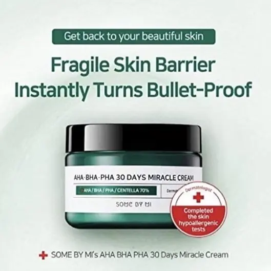 SOME BY MI AHA BHA PHA 30 Days Miracle Cream - 2.02Oz, 60ml - Made from Tea Tree Leaf Water for Sensitive Skin - Mild Moisturizer for Skin Calming and Soothing - Pore and Sebum Care - Korean Skin Care Comfort Brightening