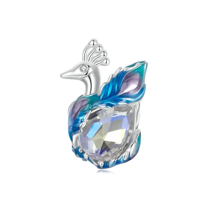 Elegant Peacock Charm Bead With Cubic Zirconia Genuine 925 Sterling Silver Compatible With Pandora Bracelets 0