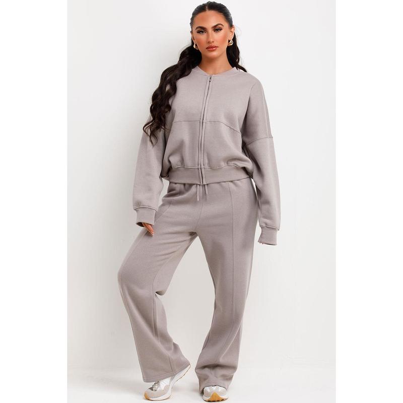 Bomber Sweatshirt With Zip And Joggers Loungewear Set Dove Grey 4