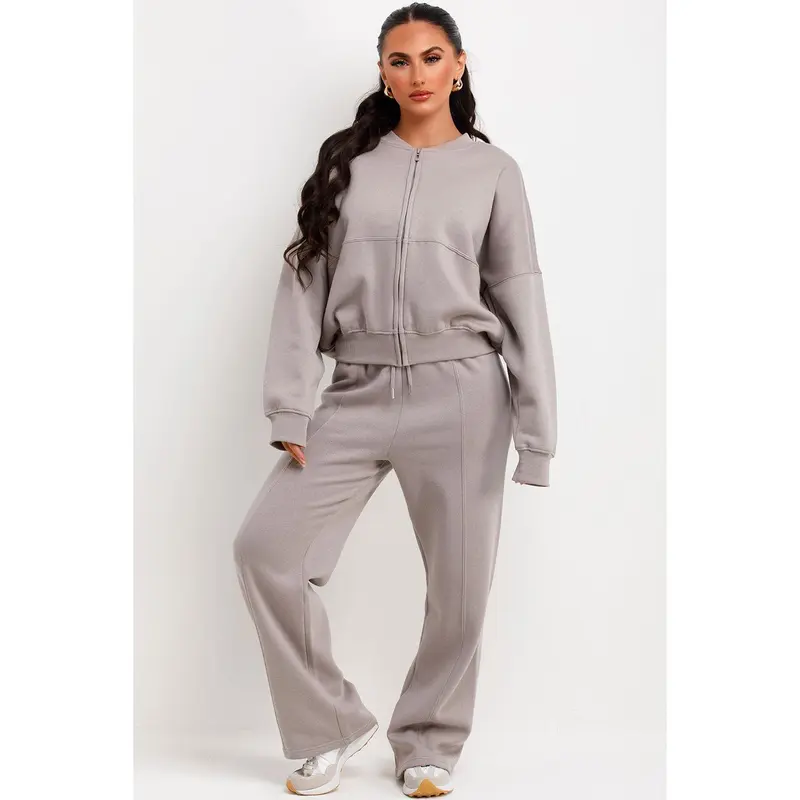 Bomber Sweatshirt With Zip And Joggers Loungewear Set Dove Grey 4