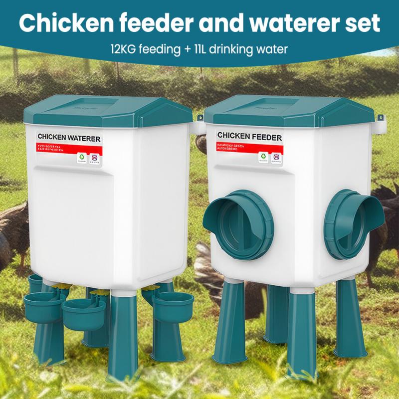 12kgChicken Feeder Bird Waterer11L Set Auto Food Water Dispenser Drinker Gravity 2