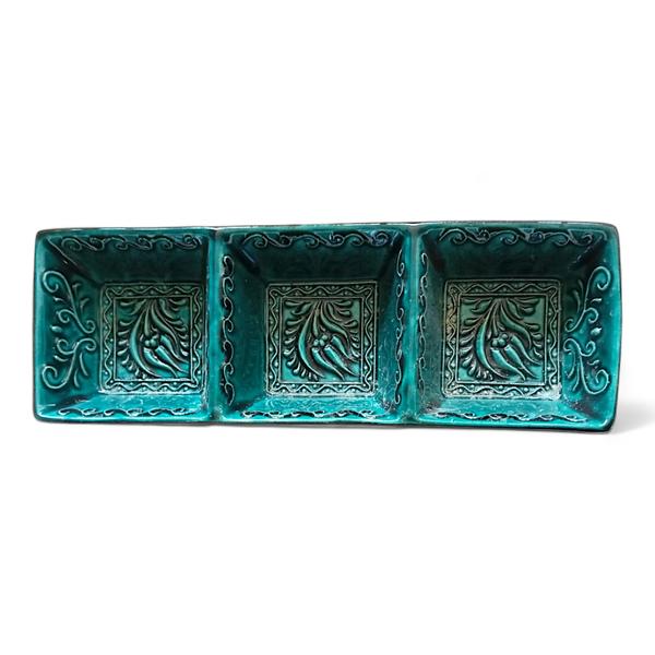 Elegant 3-in-1 Green Ceramic Snack & Dip Bowl for Modern Entertaining 0